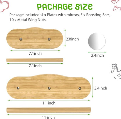 Bamboo Chick Perch with Mirror and Mini Roosting Bar Set for coop and brooder(2 Pack), Training Perch for Large Bird, Hens, Parrots, Macaw, Easy to Assemble and Clean,Fun Toys for Chicken