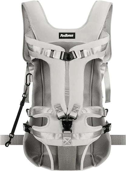 PetBonus Pet Front Dog Carrier Backpacks, Adjustable Pet Backpack, Legs Out Easy-fit Puppy Chest Carrier for Medium Small Dogs, Hands Free for Hiking, Cycling (Grey, L)