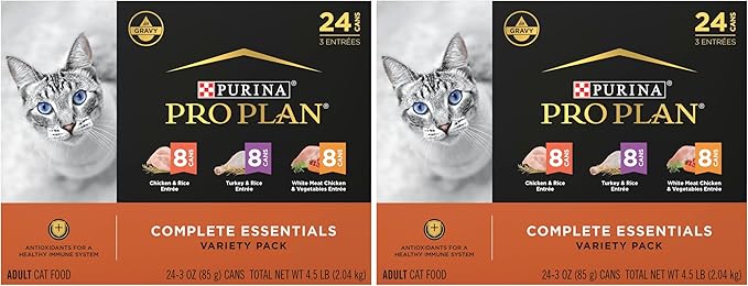 Purina Pro Plan Gravy,High Protein Wet Cat Food Variety Pack,Complete Essentials Chicken and Turkey Favorites - 3 oz. Cans,(Pack of 48)