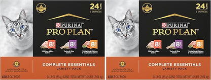Purina Pro Plan Gravy,High Protein Wet Cat Food Variety Pack,Complete Essentials Chicken and Turkey Favorites - 3 oz. Cans,(Pack of 48)