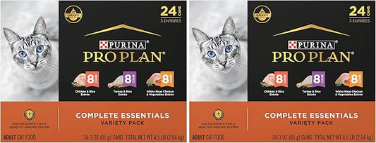 Purina Pro Plan Gravy,High Protein Wet Cat Food Variety Pack,Complete Essentials Chicken and Turkey Favorites - 3 oz. Cans,(Pack of 48)