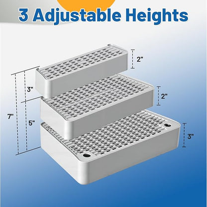 Adjustable Cat Litter Box Steps, 3-Step Non-Slip Ramp for Kittens Senior Cats Small Cats, Detachable Litter Catcher Tray, Fit Automatic Litter Boxes, Easy Clean, 13.5"x9"x7" (Light Grey)