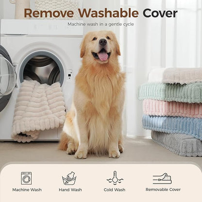 Orthopedic Dog Bed for Large Dog, Waterproof Pet Bed for Crate,Non-Slip Bottom and Egg-Crate Foam with Removable Washable Cover Crate Bed,Cream,35"x22"x3"