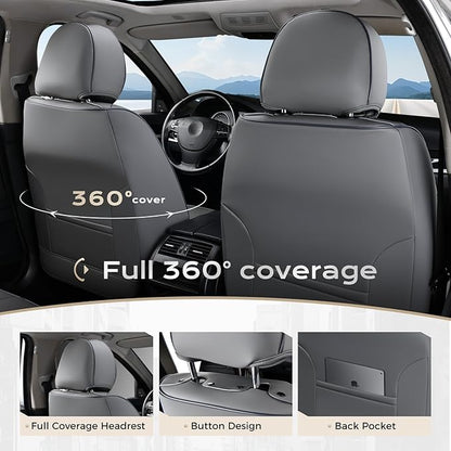 Coverado Seat Covers, Car Seat Covers Front Seats, Leather Seat Covers for Cars, Car Seat Protector Waterproof, Car Seat Cushion, Front Carseat Cover Universal Fit for Most Cars Gray-White