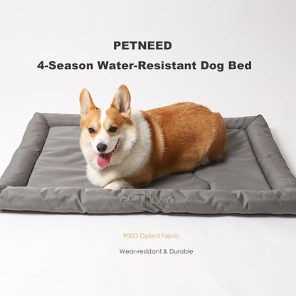 4-Season Water-Resistant Dog Beds for Metal Crates, Indoor & Outdoor Use for Dogs up to 100 lbs, Durable Oxford 900D Fabric, Plush Pillow & Supportive Foam, Washable (45 inches, Grey)