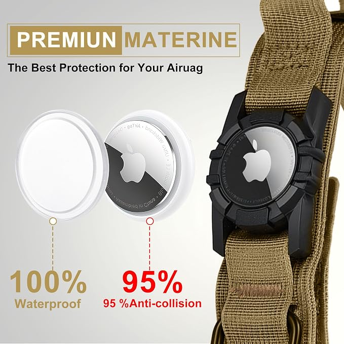 Tactical AirTag Dog Collar - Heavy Duty, Adjustable GPS Collar | Compatible with Apple AirTag, with Holder & Control Handle for Medium/Large Dogs [ Brown, L ]