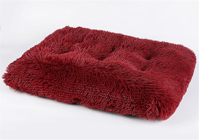 Liveinu Long Plush Calming Pet Bed Cuddler Pet Bed for Dogs and Cats Fluffy Faux Fur Dog Bed with Anti Slip Bottom Machine Washable Pet Sleep Bed Crate Mat Wine Red XL