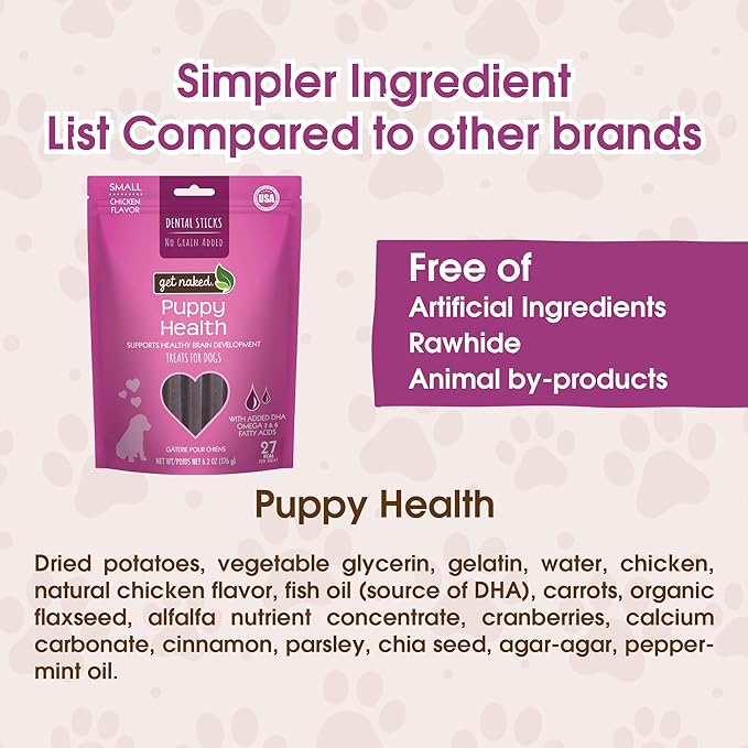 Get Naked Grain Free 1 Pouch 6.2 Oz Puppy Health Dental Chew Sticks, Small
