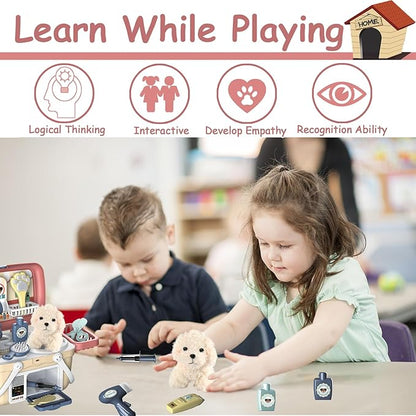 KAEGREEL Pet Care Playset, 23Pcs Pretend Play Kit with Pet Case for Treatment & Grooming, Fun Birthday for Kids Girls Aged 3-8 Year Old