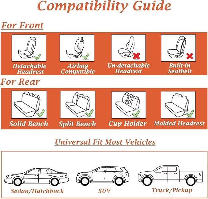 Coverado Seat Covers, Car Seat Covers Full Set, Leather Seat Covers for Cars, Car Seat Protector, Gray Car Seat Covers Front Seats and Back Seats Universal Fit for Most Cars Black