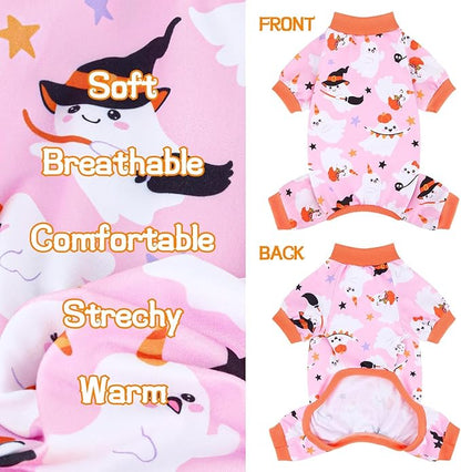 XPUDAC Halloween Ghost Dog Clothes Soft Strechy Puppy Pajamas Doggie Pjs Puppy Onesie Pet Outfits Cat Jumpsuits, 222-XL