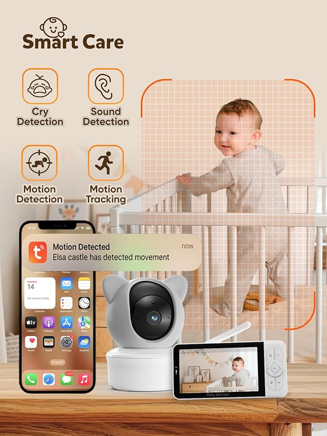 iFamily WiFi Baby Monitor with App – Smartphone Baby Monitor with 5" HD Monitor & 2K Camera, Night Vision, 2-Way Talk, Motion Tracking&Alerts, Temp Sensor, Lullabies,Secure WiFi Lock