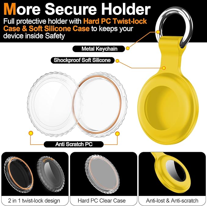 1|2|4Pack for Apple AirTag Holder,for Air Tag 2nd &1st Genaretion,Waterproof GPS Tracker Air Tag Keychain with Cover Anti-Scratch Silicone for Air-Tag Case for Pets,Luggages-White+Pink+Purple+Yellow