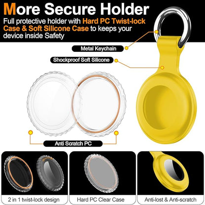 1|2|4Pack for Apple AirTag Holder,for Air Tag 2nd &1st Genaretion,Waterproof GPS Tracker Air Tag Keychain with Cover Anti-Scratch Silicone for Air-Tag Case for Pets,Kids-Yellow+Purple+Orange+Rosered
