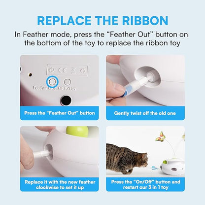 ALL FOR PAWS Cat Toy Replacements, Random Poping Ribbon for 3in1 Interactive Toys for Indoor Cats, 2PACK(Ribbon)