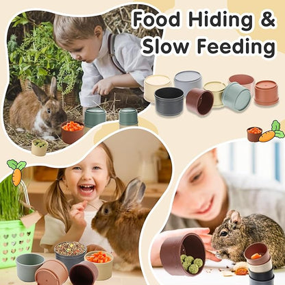 16 Pcs Stacking Cups for Rabbits, Colorful Bunny Toys for Rabbits and Small Animals, Nesting Rabbit Toys of Different Sizes, Bunny Stacking Cups for Hiding Food and Playing