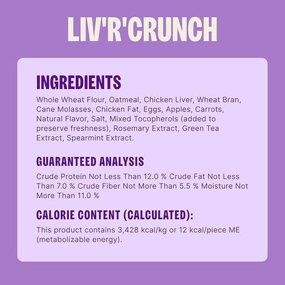 Wellness Old Mother Hubbard Classic Liv'R'Crunch Dog Biscuits, Natural Training Treats, Chicken Liver, Oats, Apple and Carrot Flavor, Mini Size, 20 oz Bag