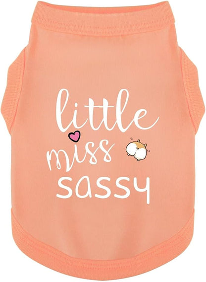 Paiaite Dog Clothes Fashionable Sleeveless Pet Vest: 'Little Miss Sassy' Printed Cotton Dog Shirt, Ideal for Small, Medium, and Large Breeds, Ensuring Comfort and Breathability Orange Pink XXS