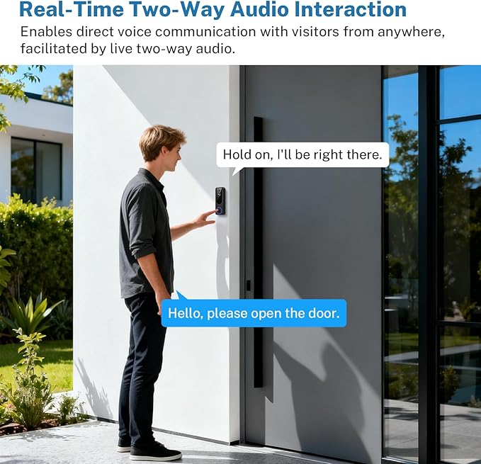Hubposh Doorbell Camera Wireless with Indoor Receiver, Battery Powered, AI Human and Motion Detection, 2 Way Talk, 1080P Night Vision, Cloud Storage (Sold Separately)