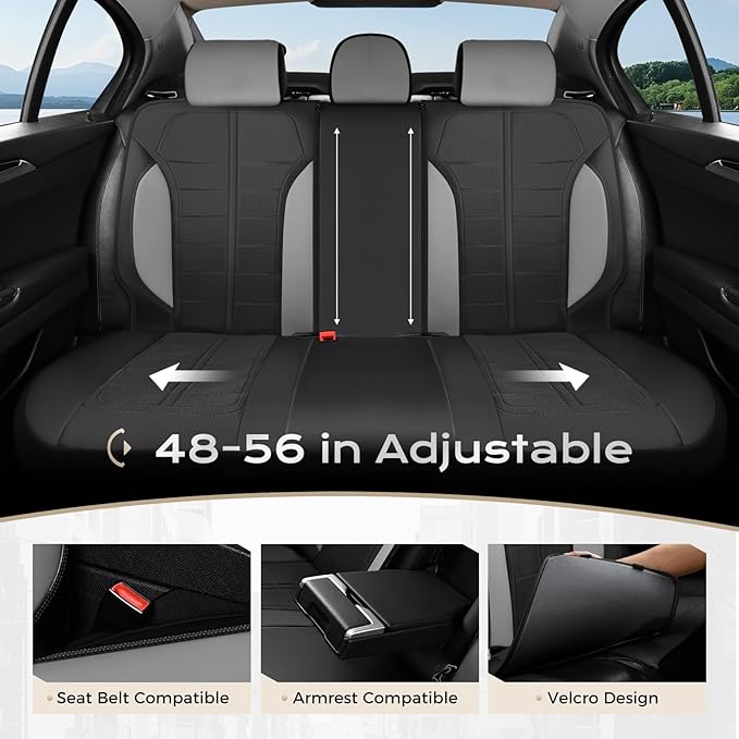 Coverado 3D Air Mesh Car Seat Cover Full Set, Sports Carbon Fiber Design, Breathable Seat Protectors Airbag Compatible Comfort Universal for Most Cars, Van,Trucks, SUV, Black&Grey