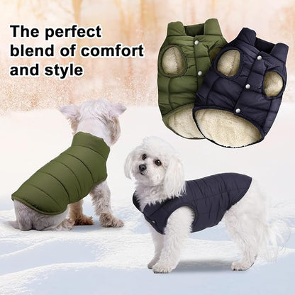 Syhood 2 Pieces Dog Jacket 2 Layers Fleece Lined Dog Jacket Warm Soft Windproof Small Pet Coat for Winter Cold Weather(M,Navy,Green)