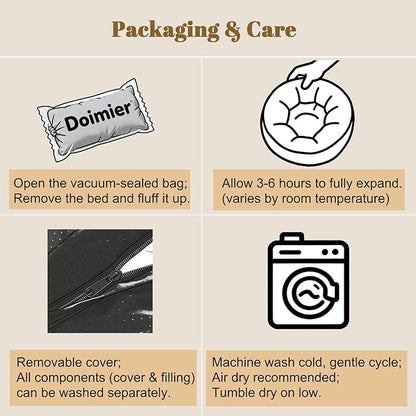 Calming Donut Dog Beds for Small Dogs Cats - Washable Removable Cover Non-Slip Bottom, Round Pet Bed Puppy Bed Warming Fluffy Faux Fur Anti-Anxiety, Fits up to 25 lbs (Dark Grey, 23")