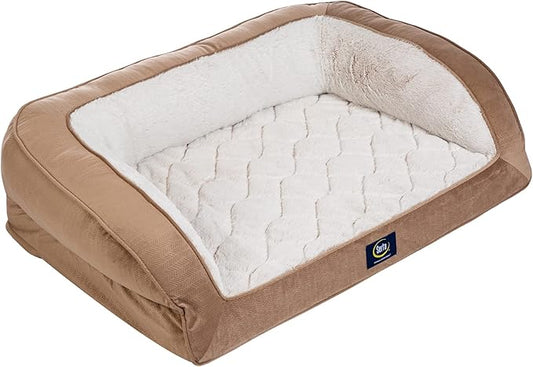 Serta Orthopedic Quilted Couch Dog Bed for Pets – Desert Sand (Large)