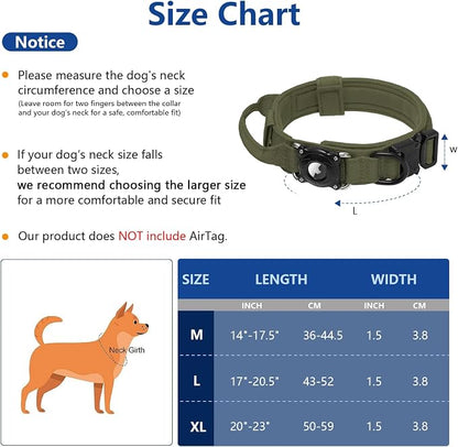 2026 New and Improved AirTag Dog Collar, Military Tactical Dog Collar with Integrated AirTag Holder-Adjustable Control Handle, Durable Metal Buckle,Comfortable GPS Dog Collars (Green, XL)