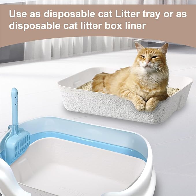 Disposable Cat Litter Box, Sturdy and Durable, Extra Thick, Large Size - 16.2"x12.6"x3.9", Water Resistant and Sustainable, Disposable Litter Boxes for Cats (White, 6-Pack)