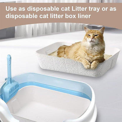 Disposable Cat Litter Box, Sturdy and Durable, Extra Thick, Large Size - 16.2"x12.6"x3.9", Water Resistant and Sustainable, Disposable Litter Boxes for Cats (White, 3-Pack)