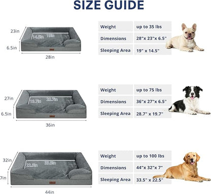 aodisman Orthopedic Dog Beds for Large Sized Dogs, Waterproof Memory Foam Big Size Pet Bed with Sides,Comfort Thick Egg-Crate Foam,Dog Couch Bed,Washable Cover & Non-Slip Bottom,Grey