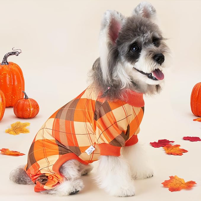 XPUDAC Plaid Dog Pajamas for Small Medium Sized Doggie Thanksgiving Cozy Strechy Dog Pjs for Boy Girl Autumn Season Puppy Clothes Cat Pet Outfits, 221-S