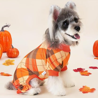 XPUDAC Plaid Dog Pajamas for Small Medium Sized Doggie Thanksgiving Cozy Strechy Dog Pjs for Boy Girl Autumn Season Puppy Clothes Cat Pet Outfits, 221-M