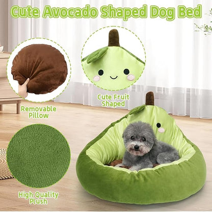 Avocado Calming Dog Bed & Cat Bed for Small Dogs, Cute Pet Bed Round Cat Bed Washable Plush Bed