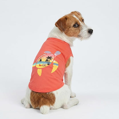 Fitwarm Hawaiian Sea Turtle Dog Shirt, Tropical Summer Clothes for Small Dogs Boy Girl, Funny Pet Outfit, Orange, Medium