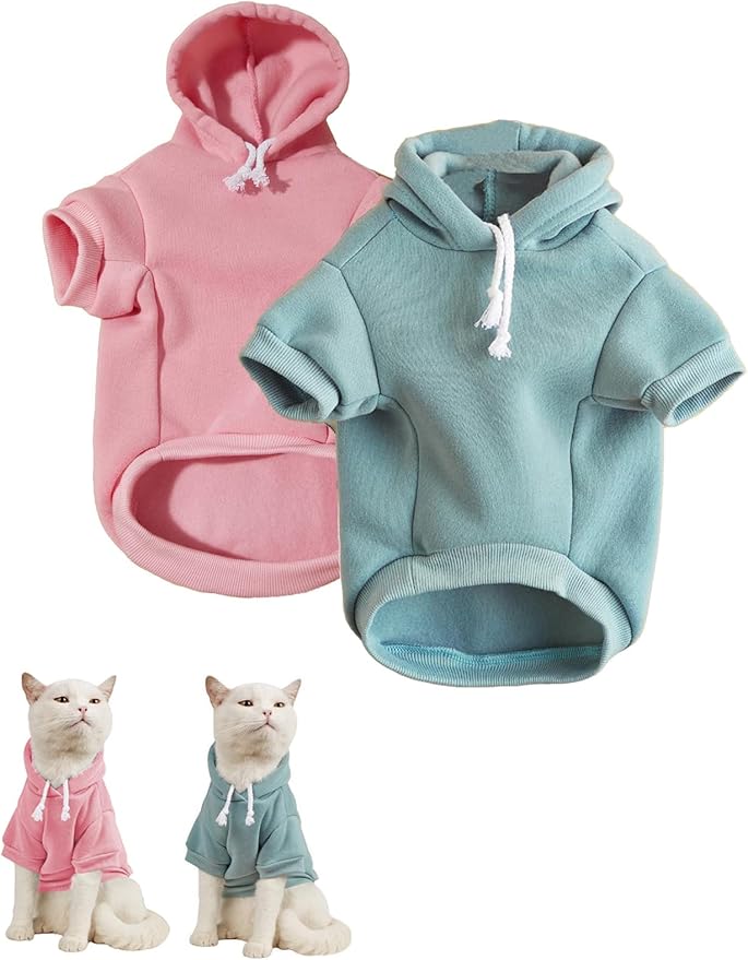 QWINEE Basic Dog Hoodie Sweatshirt Puppy Sweater Warm Cat Costumes Pet Clothes for Chihuahua Puppy Kitten Small Medium Dogs Pink and Green Medium