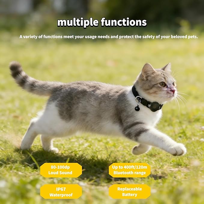 Cat Collar (iOS Only) - Pet Tracker Compatible with Apple Find My, Waterproof Smart Tag, No Monthly Fee. Advanced Safety Solution for Small & Large Cats.