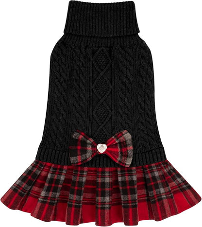 KYEESE Dog Sweater Thick Dog Sweaters for Small Dogs Male Comfy Dogs Clothes with Bowtie Soft Turtleneck Cat Sweaters Warm Pullover Pet Coats Stretchy Knitwear Pet Sweater Dress, Black, Large