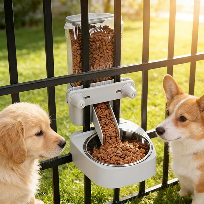 54 oz Pet Food Dispenser, Gravity Feeder Bowl for Cage, Auto Feeder for Ferret, Cat, Dog and Other Small & Medium Animals, Compatible with Widemouth Cages(Gray)