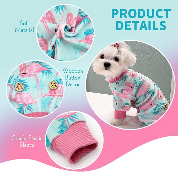 KYEESE Dog Pajamas Velvet Dog Pajamas Small Sized Dogs Soft Dogs Clothes Pet Coat Stretchy Doggie Pjs Pet Costume with Flamingo Pattern Comfy Doggie Jammies Onesie, Medium