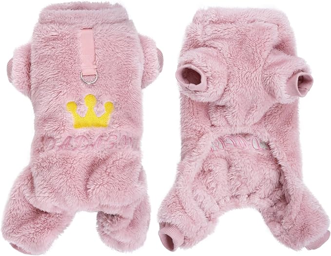 Pistha Plush Dog Pajamas Cute Warm Puppy Crown Pajamas Warm Kitten Winter Jumpsuit Clothes for Small Dogs Cats Girl(M)