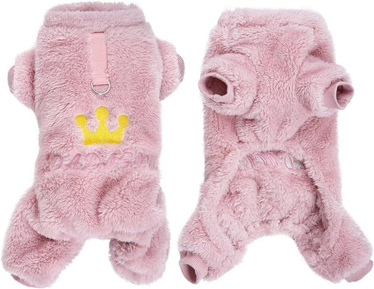 Pistha Plush Dog Pajamas Cute Warm Puppy Crown Pajamas Warm Kitten Winter Jumpsuit Clothes for Small Dogs Cats Girl(M)