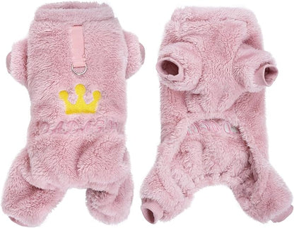 Pistha Plush Dog Pajamas Cute Warm Puppy Crown Pajamas Warm Kitten Winter Jumpsuit Clothes for Small Dogs Cats Girl(S)