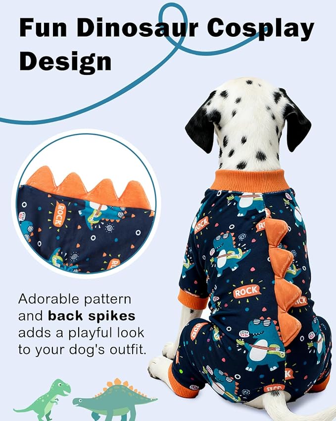 CuteBone Dinosaur Costume Dog Pajamas, Stretchy Spandex Crystal Velvet Sleepwear Coat for Small Dogs, Soft & Warm Pet Outfit Clothes for Cold Weather, Cozy Pullover Design COSP19M
