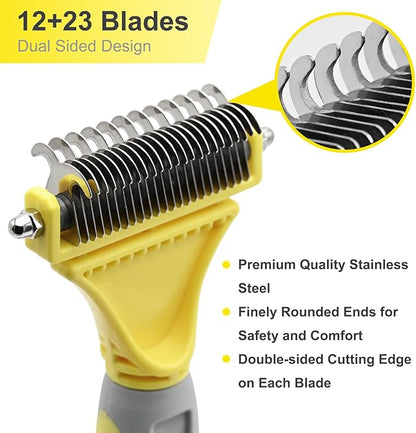 Professional Dog Brush for Shedding, Undercoat Rake for Medium and Long Haired & Double Coated Dogs, Double Sided Design with 12+23 Blades
