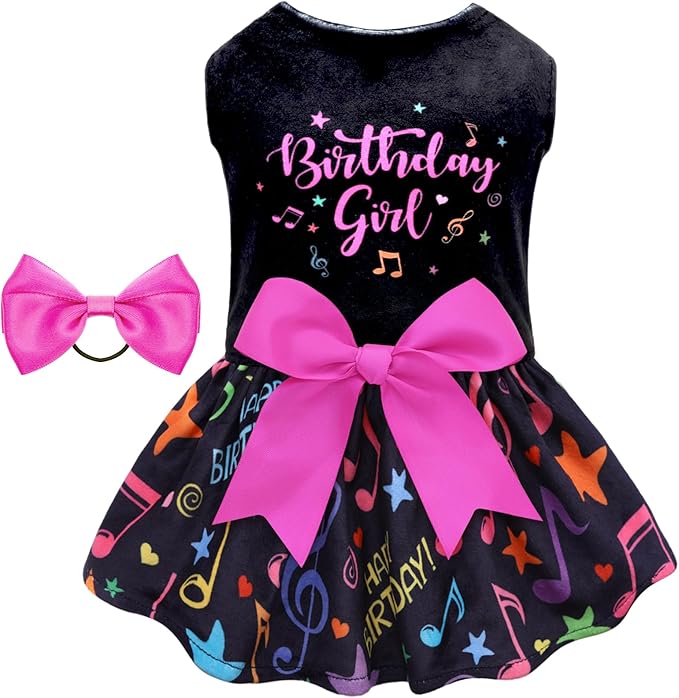 CuteBone Birthday Dog Dresses Velvet Holiday Small Dogs Clothes Onesie Pet Apparel Girl Puppy Skirt with Bow Hair Rope CVA50M-D