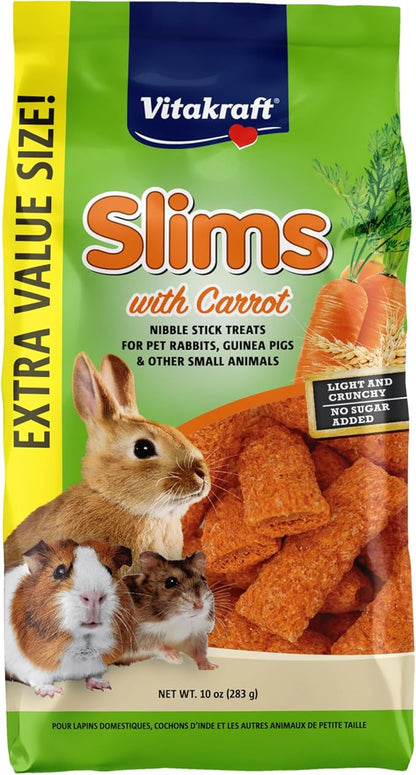 Vitakraft Slims Carrot Small Animal Treats – Light, Healthy Food Bites - Crispy Carrot Treats for Rabbits, Guinea Pigs, Hamsters & Chinchillas (10oz)
