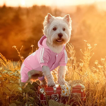 Soft & Warm Dog Outfit Pullover Hoodie - Jumpsuit Sweatshirt for Small to XX-Large Dogs (Pink)