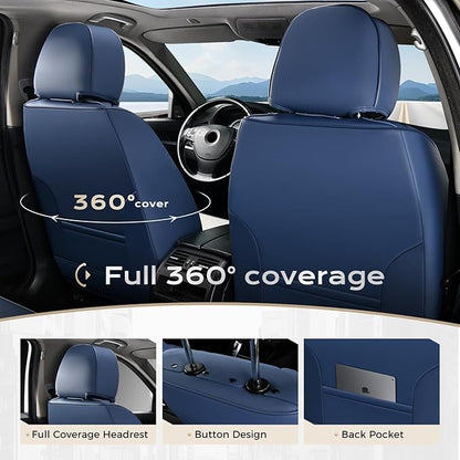 Coverado Seat Covers, Car Seat Covers Full Set, Leather Seat Covers for Cars, Car Seat Protector, Black Car Seat Covers Front Seats and Back Seats Universal Fit for Most Cars White