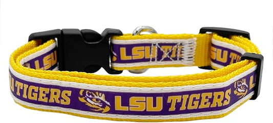 Pets First Collegiate PET Collar NEW Version LSU Tigers Dog Collar, Size Large. Best Sports Team Color for Dogs & Cats. A Shiny & Colorful Dog & Cat Collar Licensed by The NCAA